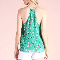 Tyche NEW ARRIVALS Green And Spring Petals Chiffon Cami Top
