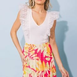 Jealous Tomato White Colored Ribbed Knit Bodysuit