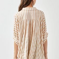 Mustard Seed Beige And White Oversized Striped Top NEW ARRIVALS