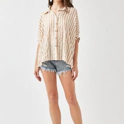 Mustard Seed Beige And White Oversized Striped Top NEW ARRIVALS