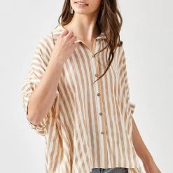 Mustard Seed Beige And White Oversized Striped Top NEW ARRIVALS