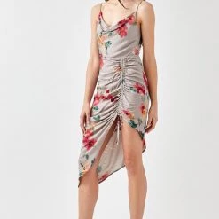 Mustard Seed Grey And Floral Printed Cowl Neck Cami Dress