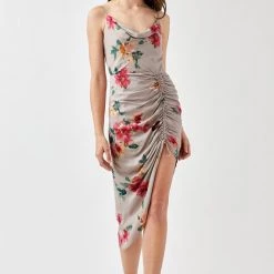 Mustard Seed Grey And Floral Printed Cowl Neck Cami Dress