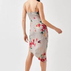 Mustard Seed Grey And Floral Printed Cowl Neck Cami Dress