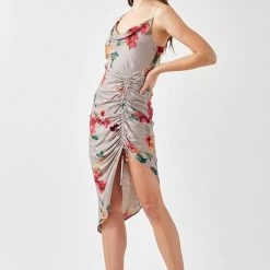 Mustard Seed Grey And Floral Printed Cowl Neck Cami Dress