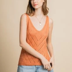 Very J Salmon Colored Diagonal Detail Knit Tank Top