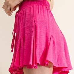 Glam Fuchsia Colored Elastic Waist Drawstring Ruffled Shorts NEW ARRIVALS