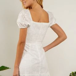 Fanco NEW ARRIVALS White Colored Short Sleeve Eyelet Mini Dress