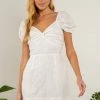 Fanco NEW ARRIVALS White Colored Short Sleeve Eyelet Mini Dress