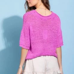 Very J Orchid Short Sleeve Sweater Knit Top
