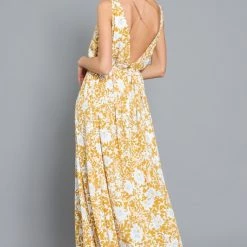 AaKaa Mustard And White Front Tie Maxi Dress