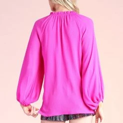 Tyche Fuchsia Crinkle Solid Full Sleeve Tunic Top NEW ARRIVALS
