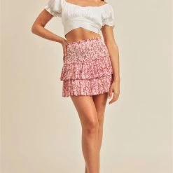 Reset By Jane Pink Paisley Floral Print Smock Skirt
