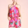 Tyche NEW ARRIVALS Red And Green Color Mixer Twist Neck Halter Romper