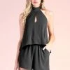 Tyche Black Halter Romper With Pockets NEW ARRIVALS