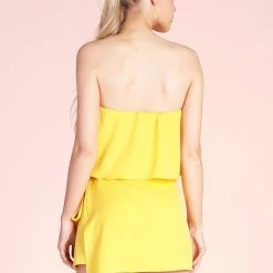 Tyche Sunny Yellow Washed Satin Wrap Romper NEW ARRIVALS