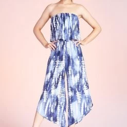 Tyche NEW ARRIVALS Blue And White Shibori Tie Dye Sleeveless Jumpsuit