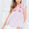 THML Lilac Colored Multi Design Embroidered Textured Top