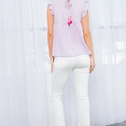 THML Lilac Colored Multi Design Embroidered Textured Top