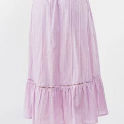 Fanco Lavender Front Slit Waist Smocked Midi Skirt