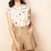THML Cream And Multi Color Design Flutter Sleeve Top