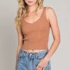 Be Cool Clay Colored Ribbed V Neck Tank Top