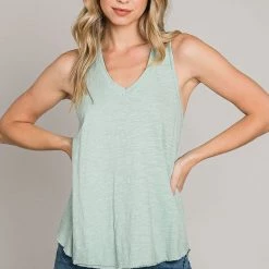 Be Cool NEW ARRIVALS Mint V Neck Dye Cotton Tank Top