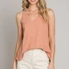Be Cool NEW ARRIVALS Cantaloupe Colored V Neck Dye Cotton Tank Top