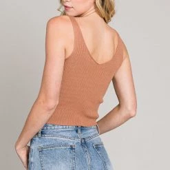 Be Cool Clay Colored Ribbed V Neck Tank Top