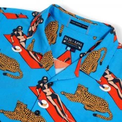 MEN Baja Llama Purrfect Woman Blue Nighthawk Button Up