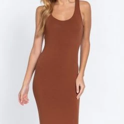 Act Truffle Colored Racer Back Sleeveless Midi Dress NEW ARRIVALS