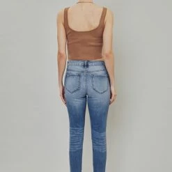 Kan Can NEW ARRIVALS Heidi High Rise Distressed Crop Skinny Jeans