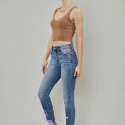 Kan Can NEW ARRIVALS Heidi High Rise Distressed Crop Skinny Jeans