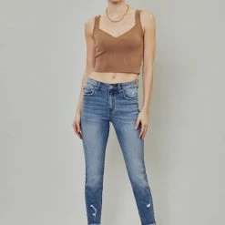 Kan Can NEW ARRIVALS Heidi High Rise Distressed Crop Skinny Jeans