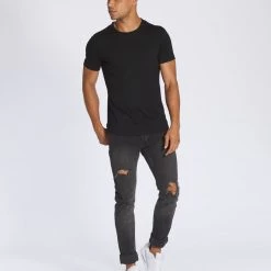 MEN Black CUTS Wide-Neck Pocket Crew Elongated