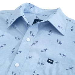 Fish Hippie Carolina Blue Rowe Printed Short Sleeve Button Up MEN
