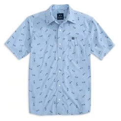 Fish Hippie Carolina Blue Rowe Printed Short Sleeve Button Up MEN