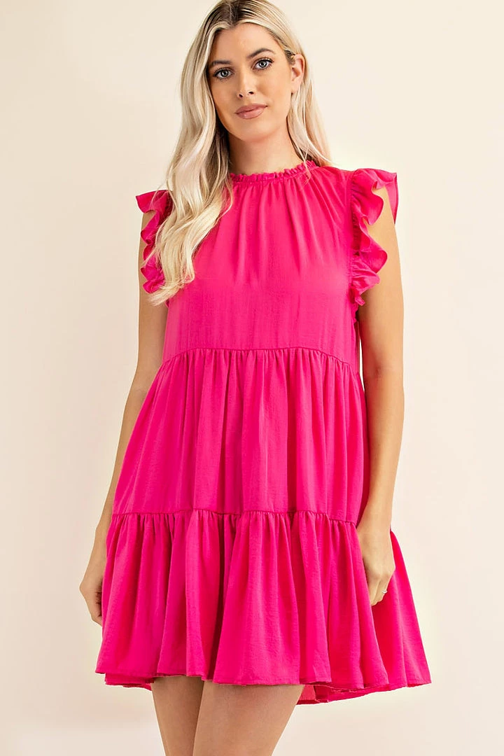 Glam Hot Pink Ruffle High Neck Sleeveless Dress NEW ARRIVALS 1 Glam Hot Pink Ruffle High Neck Sleeveless Dress NEW ARRIVALS