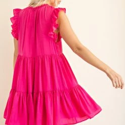 Glam Hot Pink Ruffle High Neck Sleeveless Dress NEW ARRIVALS 7 Glam Hot Pink Ruffle High Neck Sleeveless Dress NEW ARRIVALS
