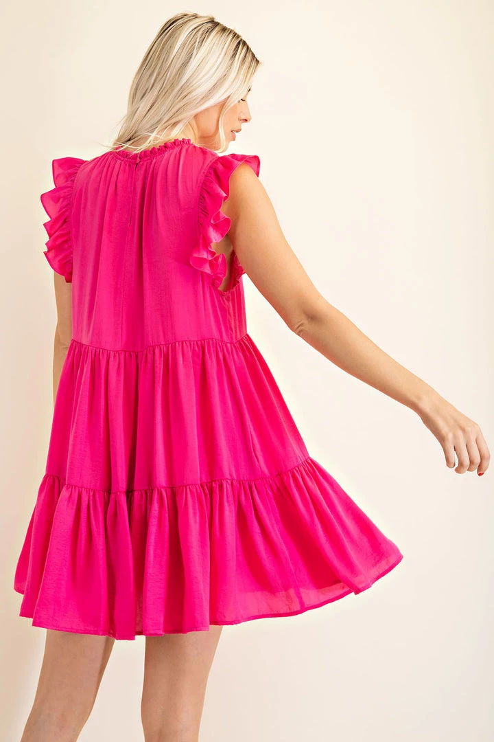 Glam Hot Pink Ruffle High Neck Sleeveless Dress NEW ARRIVALS 4 Glam Hot Pink Ruffle High Neck Sleeveless Dress NEW ARRIVALS