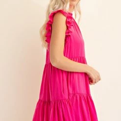 Glam Hot Pink Ruffle High Neck Sleeveless Dress NEW ARRIVALS 6 Glam Hot Pink Ruffle High Neck Sleeveless Dress NEW ARRIVALS
