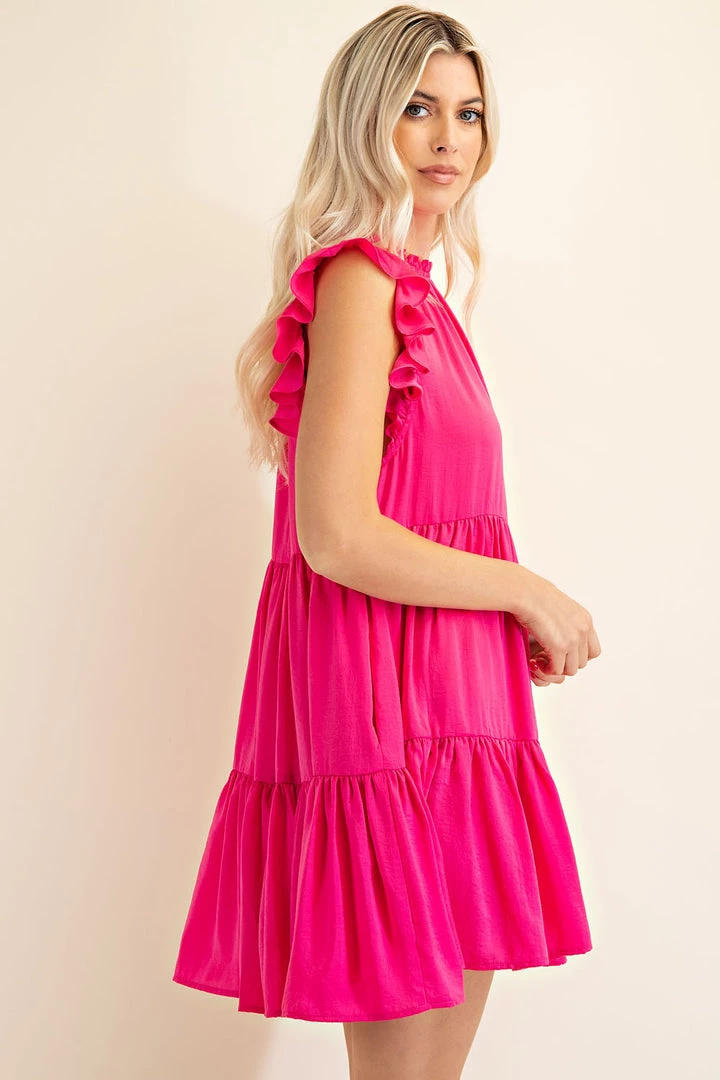 Glam Hot Pink Ruffle High Neck Sleeveless Dress NEW ARRIVALS 3 Glam Hot Pink Ruffle High Neck Sleeveless Dress NEW ARRIVALS