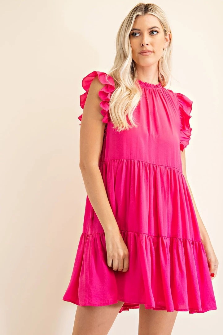 Glam Hot Pink Ruffle High Neck Sleeveless Dress NEW ARRIVALS 2 Glam Hot Pink Ruffle High Neck Sleeveless Dress NEW ARRIVALS