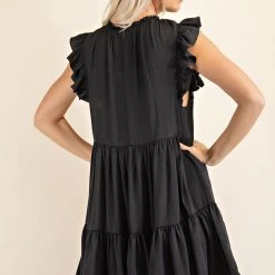 Glam Black Ruffle High Neck Sleeveless Dress NEW ARRIVALS