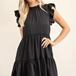 Glam Black Ruffle High Neck Sleeveless Dress NEW ARRIVALS