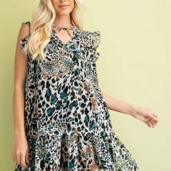 Glam NEW ARRIVALS Multi Leoaprd Print Round Collar Mini Dress