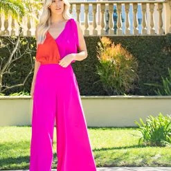 Glam NEW ARRIVALS Magenta Silhouette Wide Leg Pants