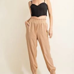 Glam Taupe Colored Elastic Waist Jogger Pants NEW ARRIVALS