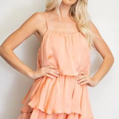 Glam Peach Colored Tiered Ruffled Romper
