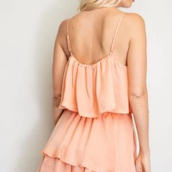 Glam Peach Colored Tiered Ruffled Romper
